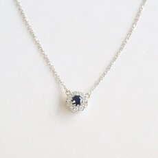 American Jewelry 14k White Gold Diamond & Sapphire Halo Necklace