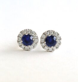 American Jewelry 14k White Gold Diamond & Sapphire Petite Stud Earrings
