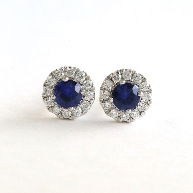 American Jewelry 14k White Gold Diamond & Sapphire Petite Stud Earrings