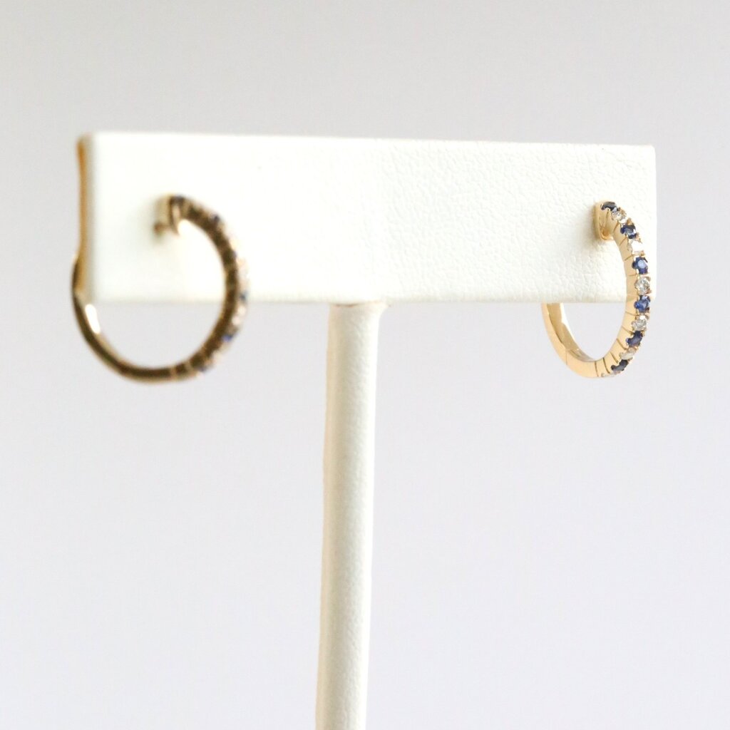 American Jewelry 14k Yellow Gold .24ctw Sapphire .20ctw Diamond Alternating Hoop Earrings