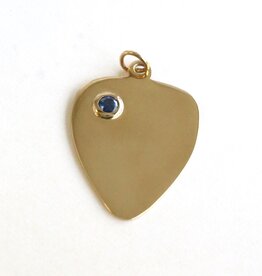 American Jewelry 14k Yellow Gold Sapphire Accent Guitar Pick Pendant (CHAIN NOT INCLUDED)