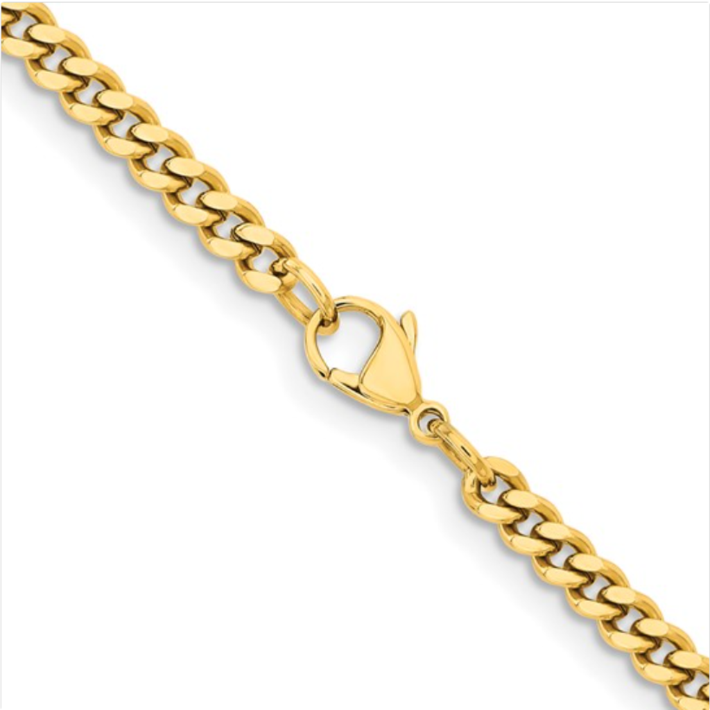 American Jewelry Stainless Steel Polished Yellow IP-Plated 4mm Curb Chain (22")