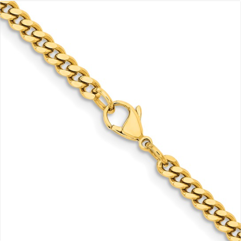 American Jewelry Stainless Steel Polished Yellow IP-Plated 4mm Curb Chain (22")