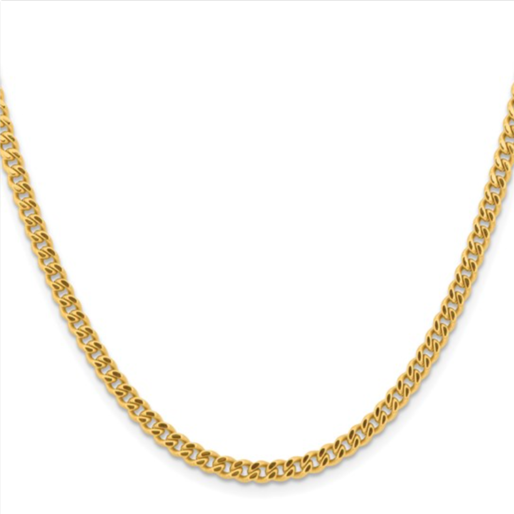 American Jewelry Stainless Steel Polished Yellow IP-Plated 4mm Curb Chain (22")