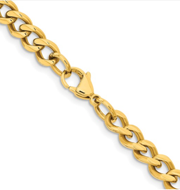 American Jewelry Stainless Steel Polished Yellow-IP Plated 7.5mm Curb Chain (22")