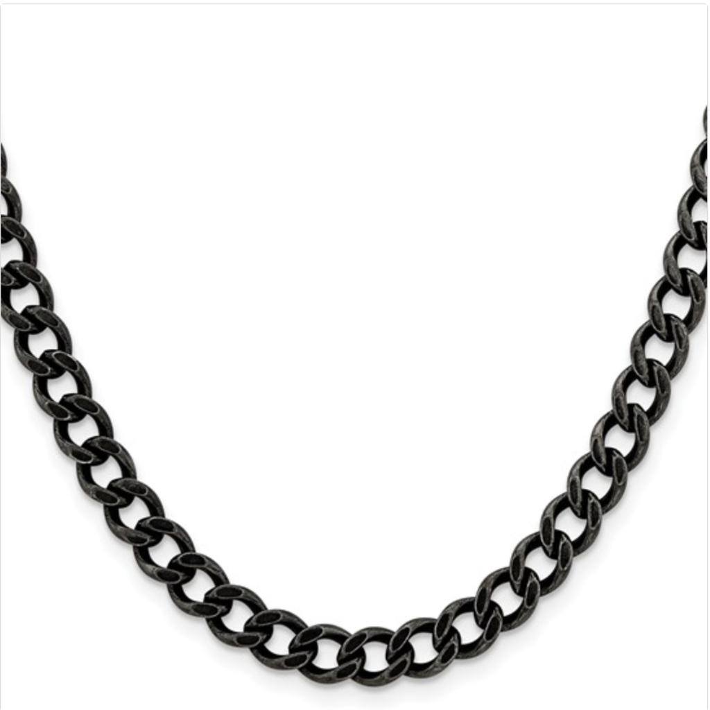 American Jewelry Stainless Steel Antiqued 6.7mm Curb Chain (24")