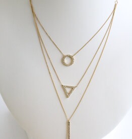 American Jewelry 14k Yellow Gold .48ctw Diamond Geometric Shape Triple Layer Necklace
