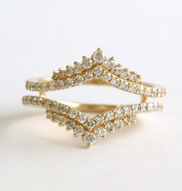 American Jewelry 14k Yellow Gold .66ctw Diamond Double Row V Contour Ring Guard (Size 7)
