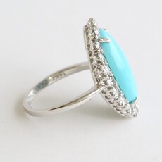American Jewelry 14k White Gold 1.31ctw Diamond 6.69ct Turquoise Oval Halo Ring (Size 7)