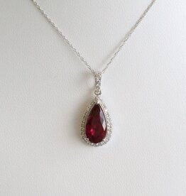 American Jewelry 14k White Gold .37ctw Diamond 3.05ct Pear Rubelite Tourmaline Necklace