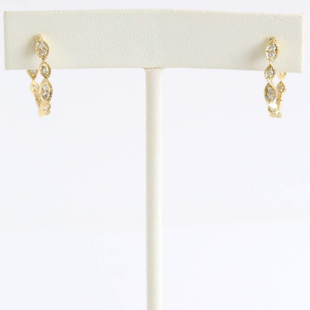 American Jewelry 10k Yellow Gold .25ctw Round Diamond Milgrain Twist Hoop Earrings