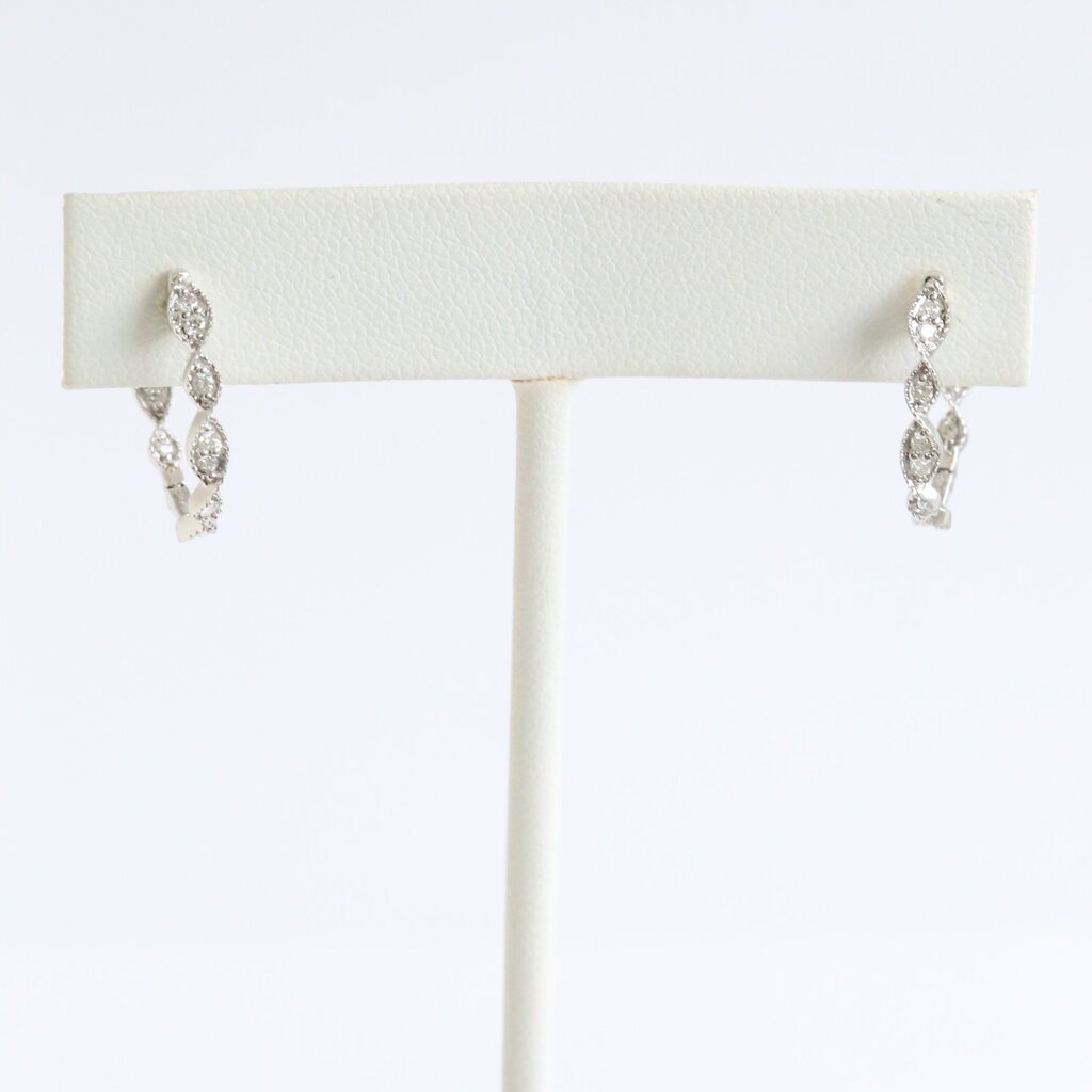 American Jewelry 10k White Gold .24ctw Diamond Milgrain Twist Hoop Earrings