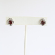 American Jewelry 10k White Gold .12ctw Diamond & Garnet Halo Oval Stud Earrings