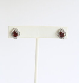 American Jewelry 10k White Gold .12ctw Diamond & Garnet Halo Oval Stud Earrings