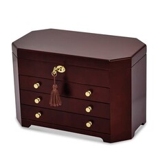 Jere Matte Mahogany Veneer 3-drawer Locking Wooden Jewelry Box