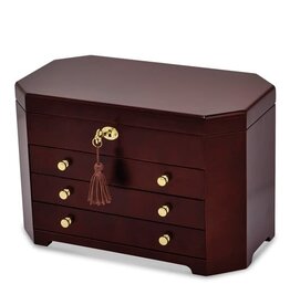 Jere Matte Mahogany Veneer 3-drawer Locking Wooden Jewelry Box