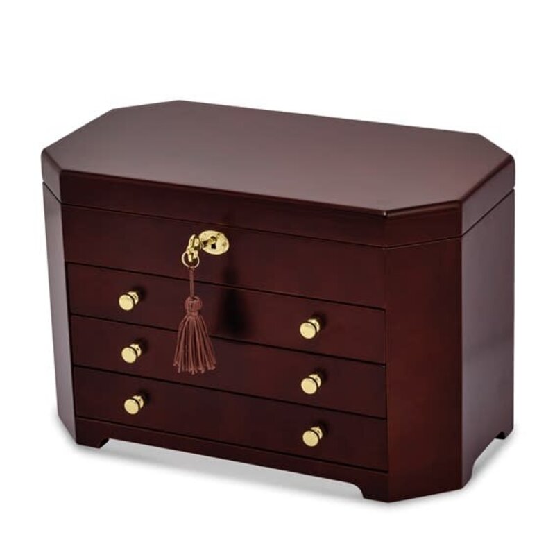 Jere Matte Mahogany Veneer 3-drawer Locking Wooden Jewelry Box