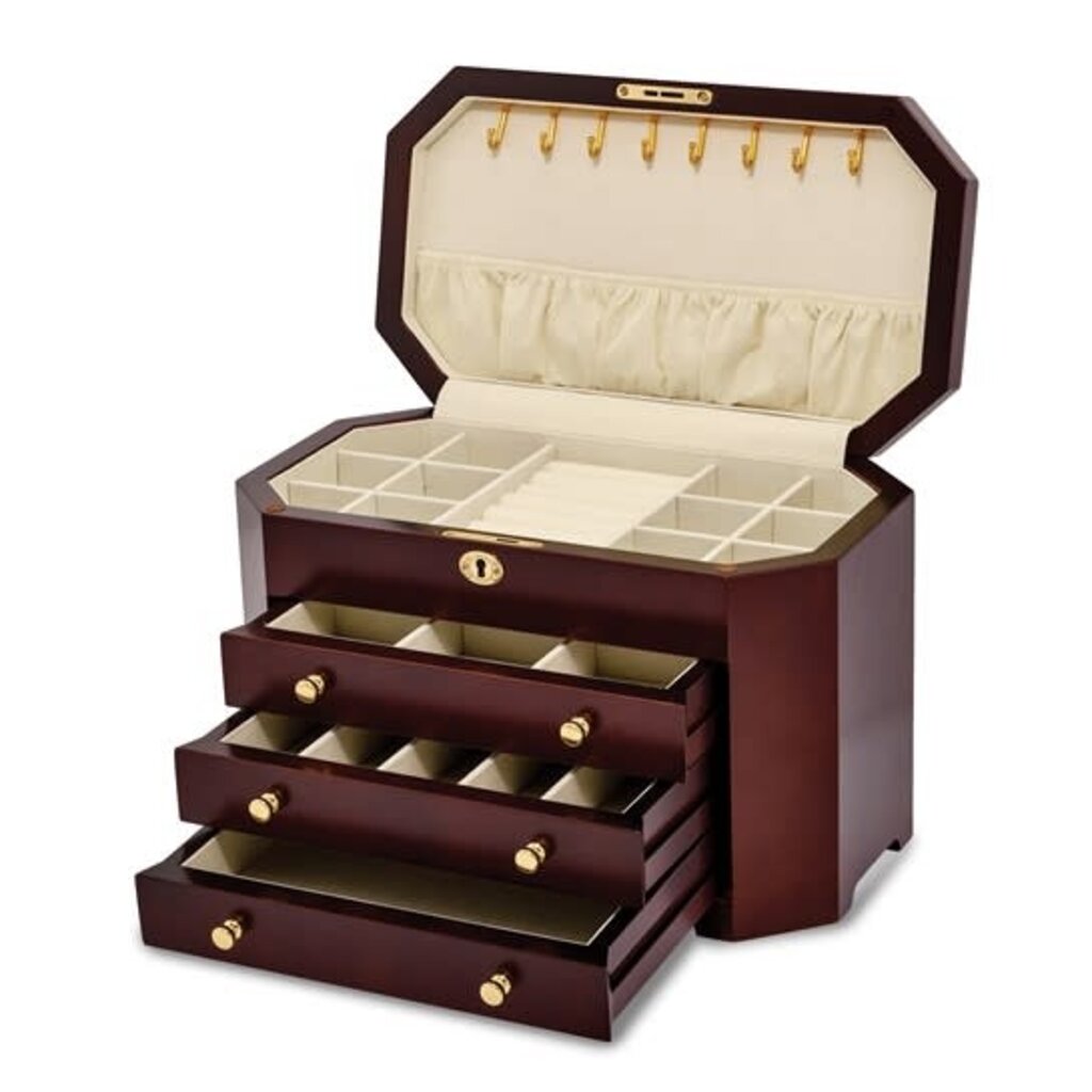 Jere Matte Mahogany Veneer 3-drawer Locking Wooden Jewelry Box