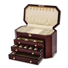 Jere Matte Mahogany Veneer 3-drawer Locking Wooden Jewelry Box