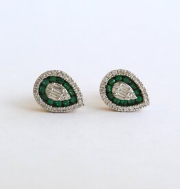 American Jewelry 10k Yellow Gold .19ctw Emerald .29ctw Diamond Pear Halo Stud Earrings