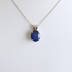 American Jewelry 14k White Gold Infused Blue Sapphire Oval Necklace