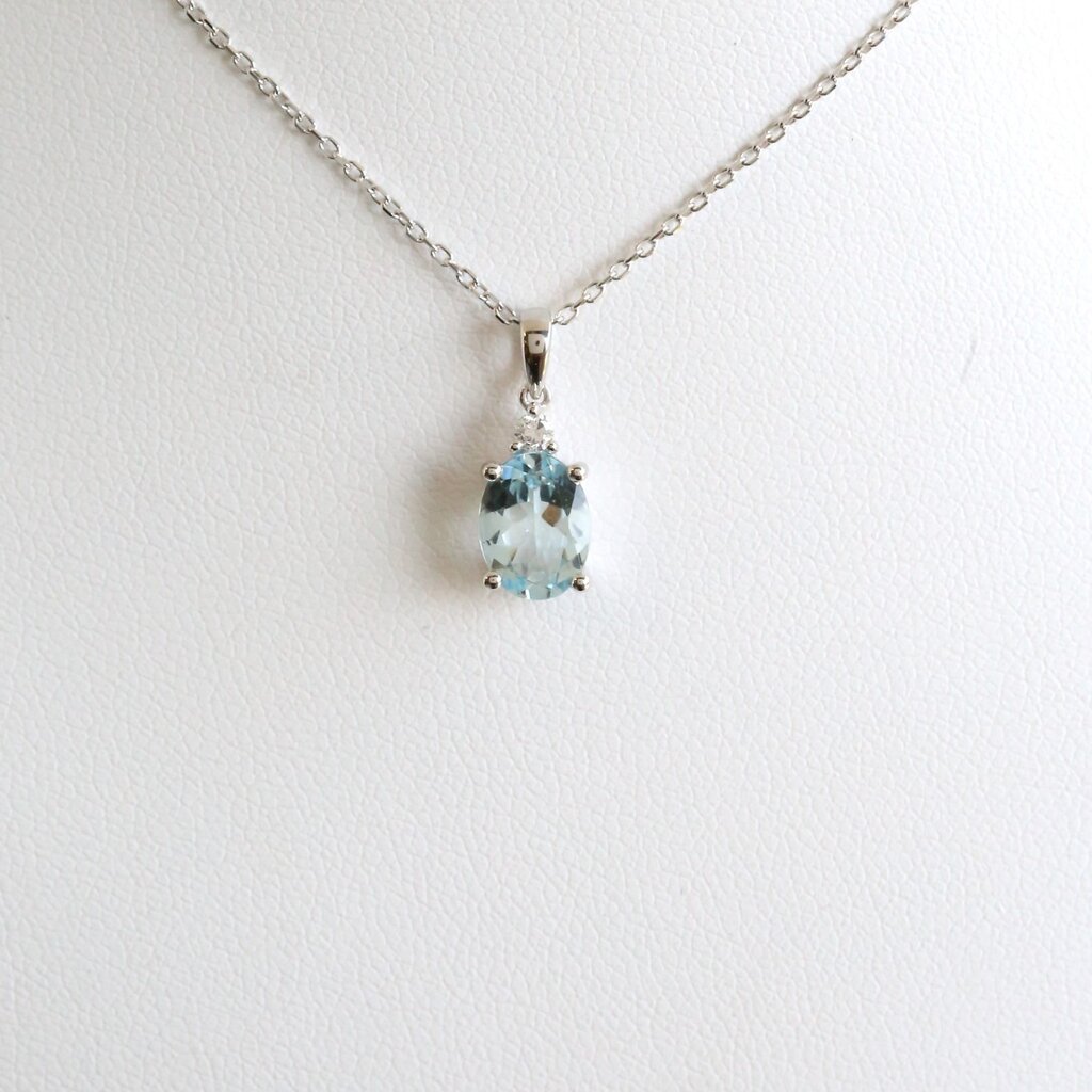 American Jewelry 14k White Gold Aquamarine & Diamond Accent Necklace