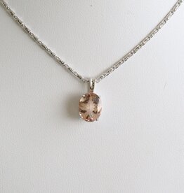 American Jewelry 14k White Gold 2.52ct Morganite Oval Necklace on Raso Chain
