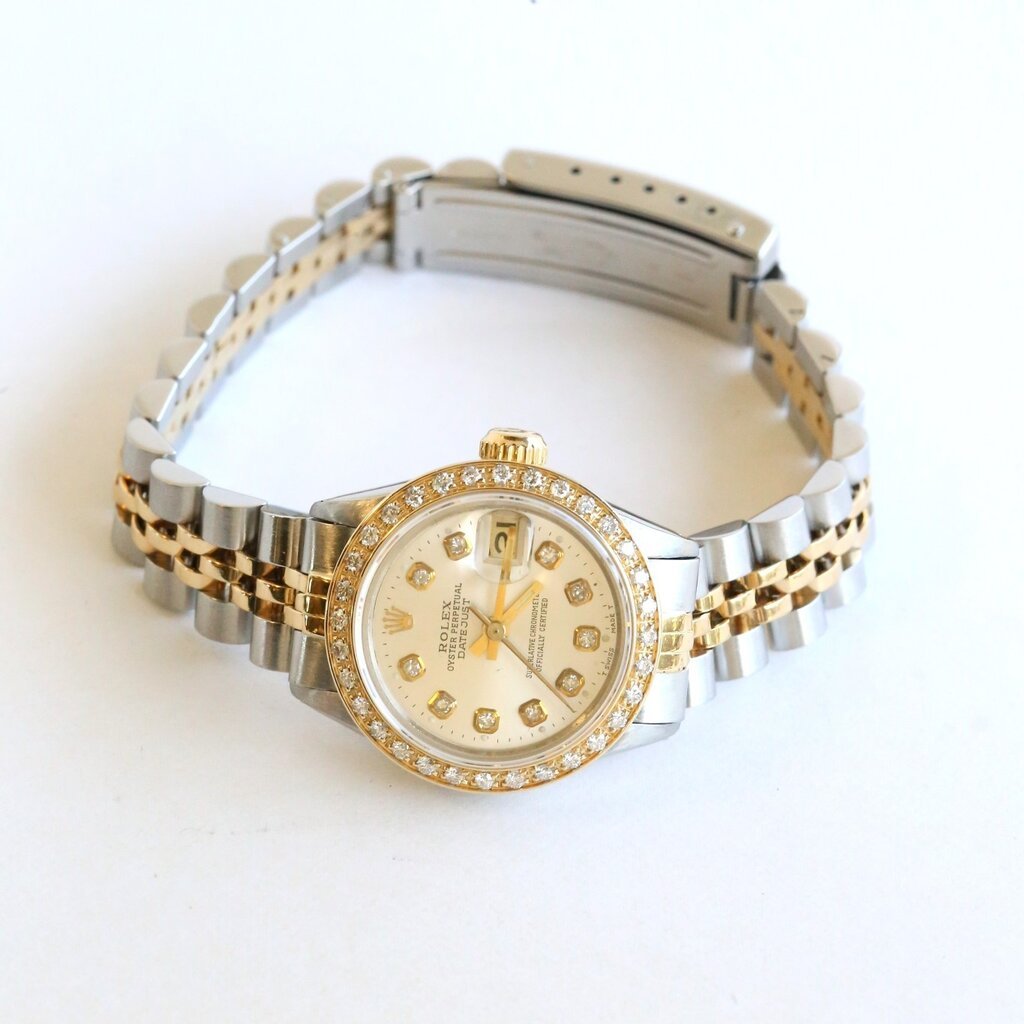 American Jewelry Pre-owned Ladies Rolex Two-Tone Oyster Perpetual Datejust Watch w/ Diamond Bezel