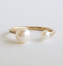 American Jewelry 14k Yellow Gold .04ctw Diamond & Pearl Open Wrap Ring