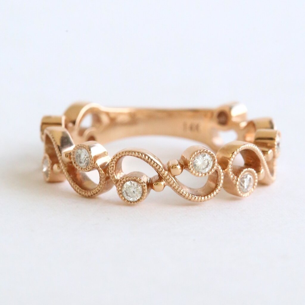 American Jewelry 14k Rose Gold .27ctw Diamond Milgrain Swirl Stackable Band Ring