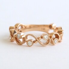 American Jewelry 14k Rose Gold .27ctw Diamond Milgrain Swirl Stackable Band Ring