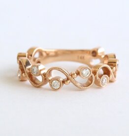 American Jewelry 14k Rose Gold .27ctw Diamond Milgrain Swirl Stackable Band Ring