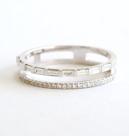 American Jewelry 14k White Gold .30ctw Diamond Round & Baguette Double Row Ring