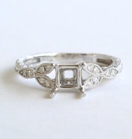 American Jewelry 14k White Gold .10ctw Diamond Milgrain Leaf Design Semi Mount Engagement Ring