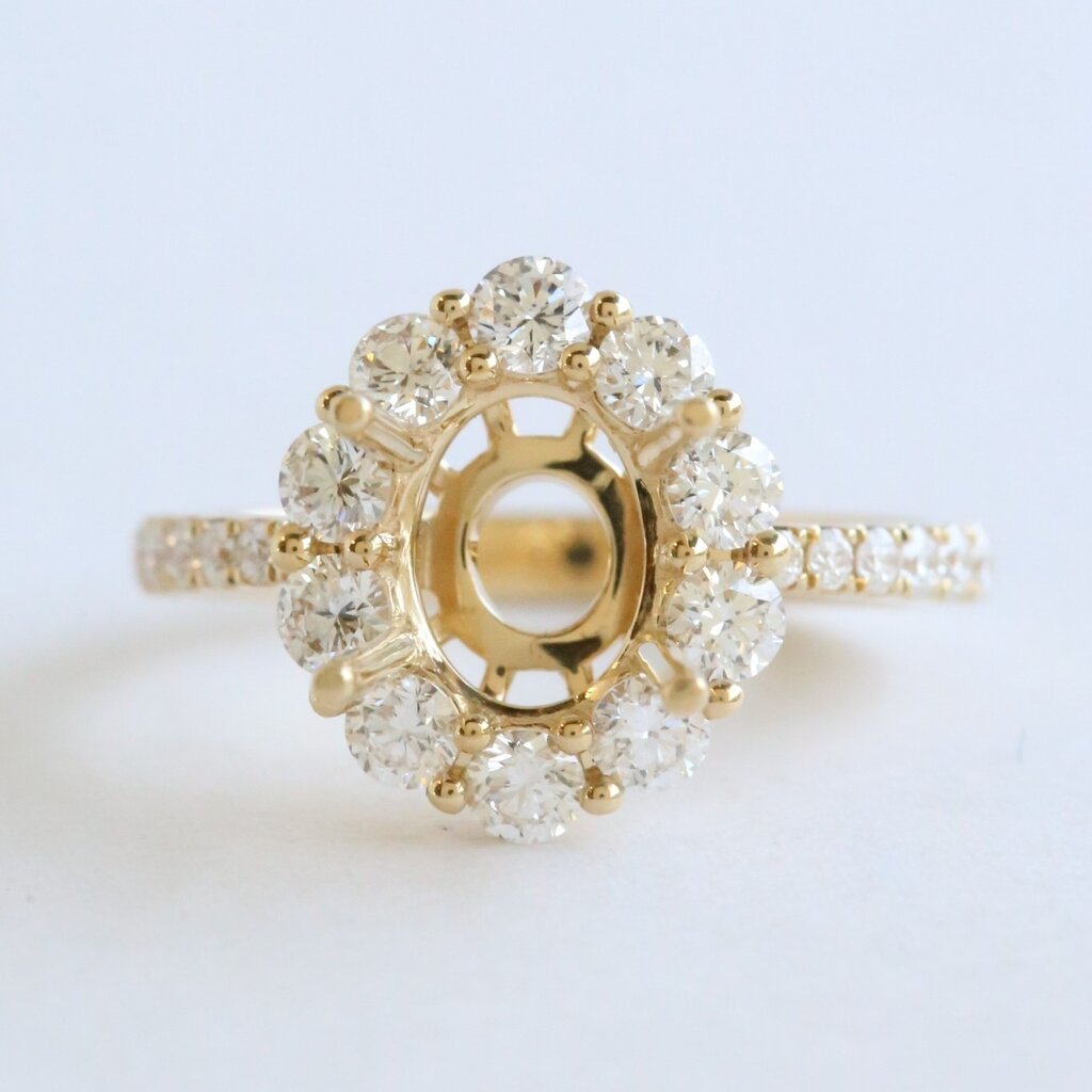 American Jewelry 14k Yel;low Gold 1.16ctw Diamond Oval Halo Semi Mount Engagement Ring
