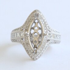 American Jewelry 14k White Gold 1.13ctw Round & Princess Cut Diamond Marquise Double Halo Semi Mount Engagement Ring