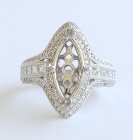 American Jewelry 14k White Gold 1.13ctw Round & Princess Cut Diamond Marquise Double Halo Semi Mount Engagement Ring