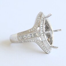 American Jewelry 14k White Gold 1.13ctw Round & Princess Cut Diamond Marquise Double Halo Semi Mount Engagement Ring