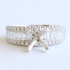 American Jewelry 14k White Gold 1.06ctw Diamond Round & Baguette Semi Mount Engagement Ring