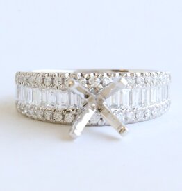 American Jewelry 14k White Gold 1.06ctw Diamond Round & Baguette Semi Mount Engagement Ring