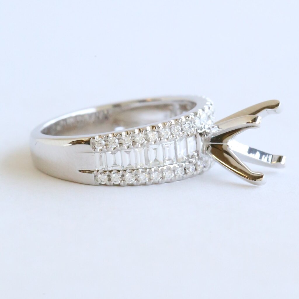 American Jewelry 14k White Gold 1.06ctw Diamond Round & Baguette Semi Mount Engagement Ring