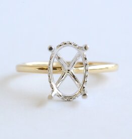 American Jewelry 14k Yellow Gold (White Gold Head) .10ctw Diamond Hidden Halo Solitaire Oval Engagement Ring