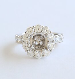 American Jewelry 14k White Gold 2.86ctw Diamond Halo Semi Mount Engagement Ring
