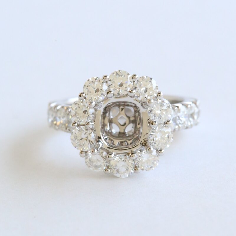 American Jewelry 14k White Gold 2.86ctw Diamond Halo Semi Mount Engagement Ring