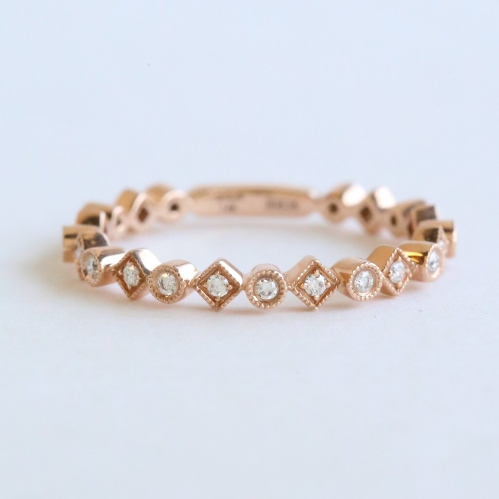 American Jewelry 14k Rose Gold .16ctw Diamond Milgrain Multi Shape Wedding Band