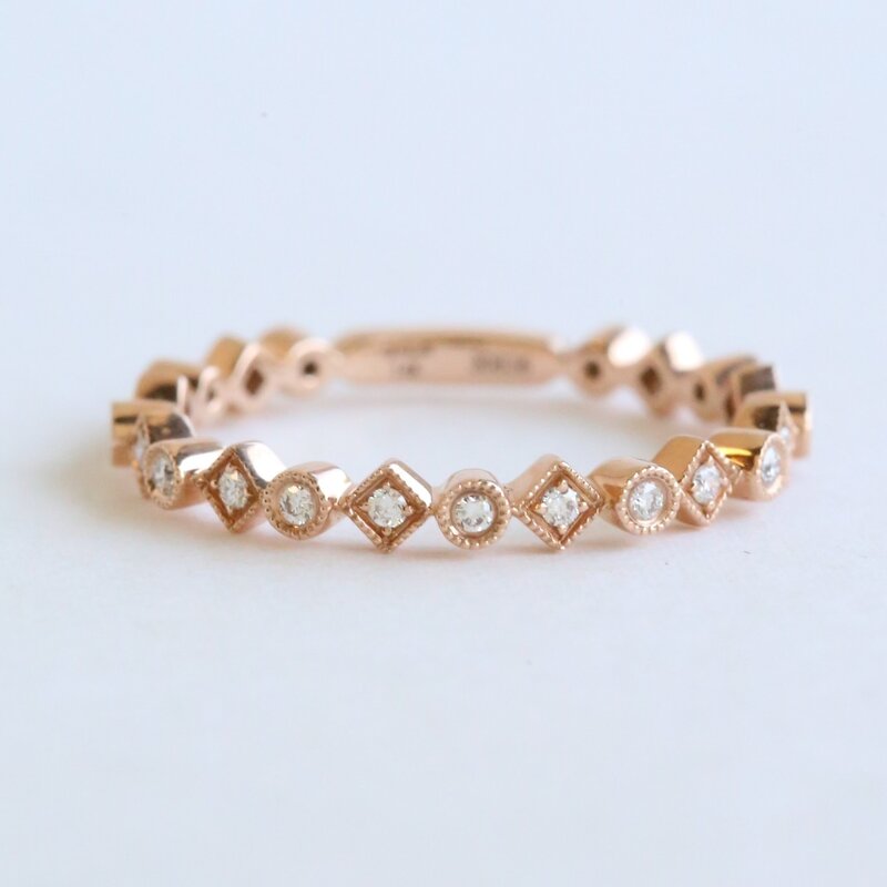 American Jewelry 14k Rose Gold .16ctw Diamond Milgrain Multi Shape Wedding Band