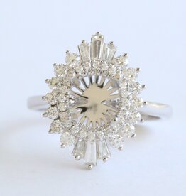 American Jewelry 14k White Gold .83ctw Diamond Baguette & Round Starburst Engagement Ring
