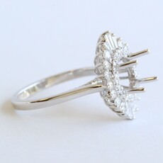 American Jewelry 14k White Gold .83ctw Diamond Baguette & Round Starburst Engagement Ring