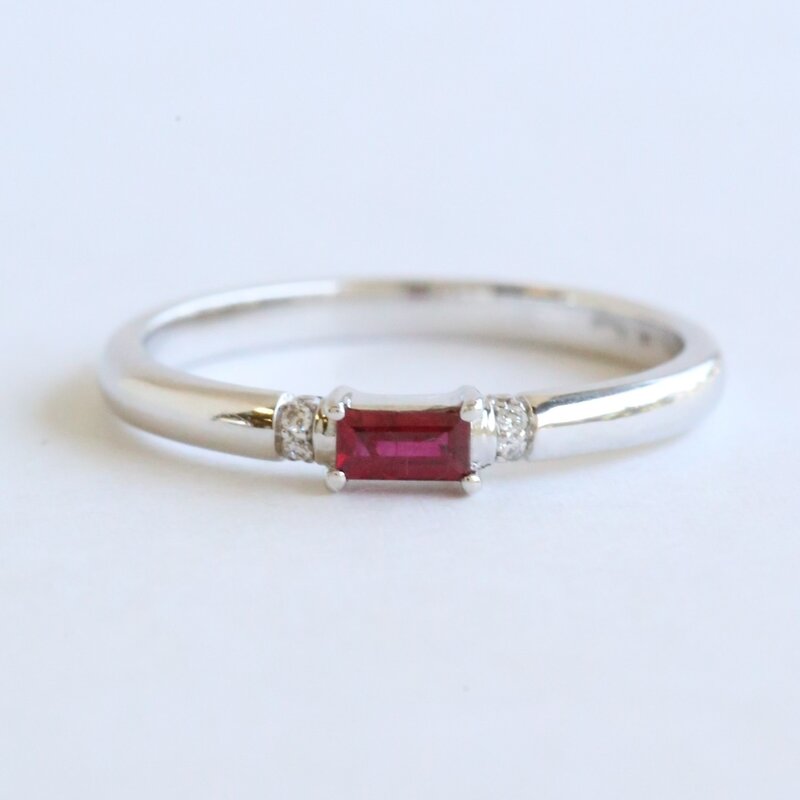 American Jewelry 14k White Gold Ruby & Diamond Accent Fashion Ring