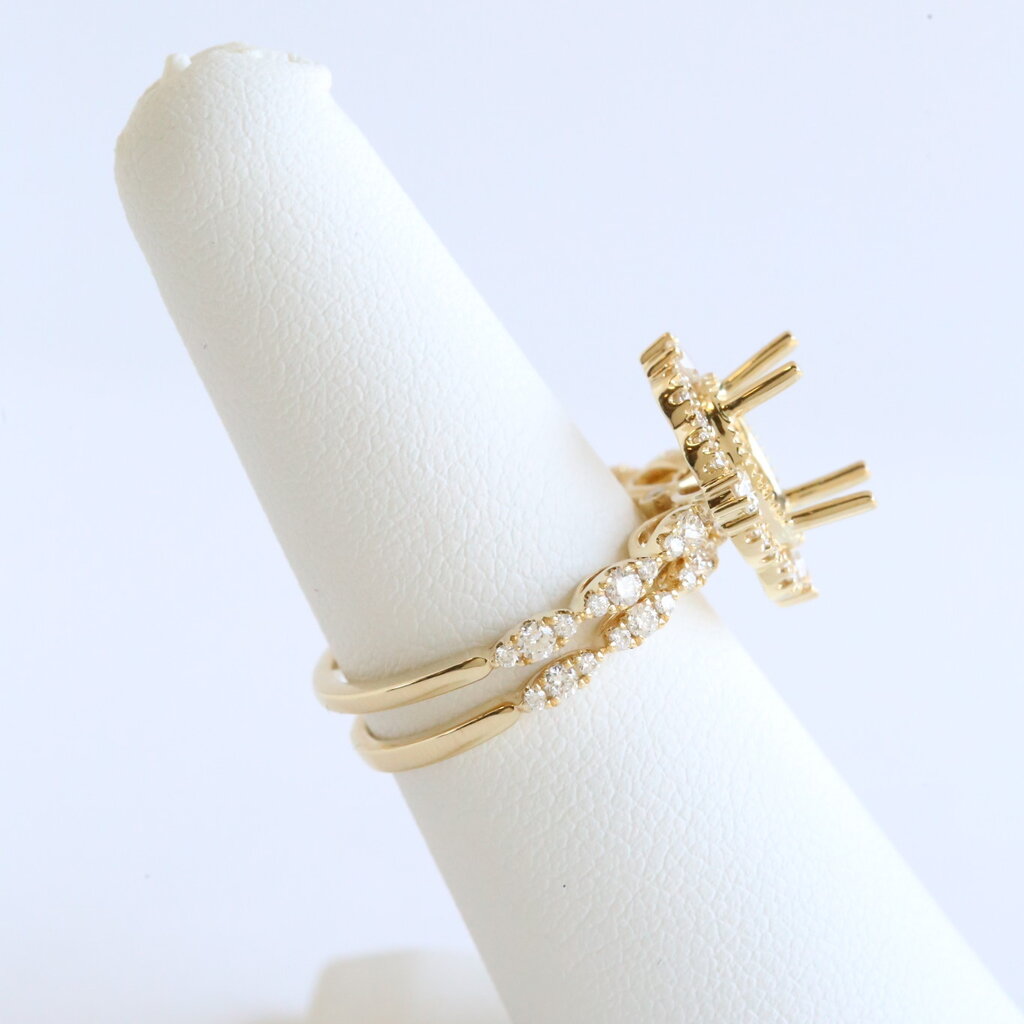 American Jewelry 14k Yellow Gold .81ctw Diamond Open Milgrain Halo Engagement Ring Wedding Band Semi Mount